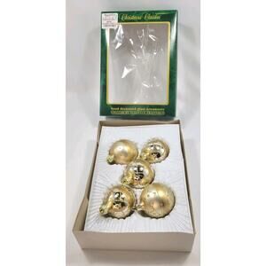 Commodore Christmas Classics Vtg 5 Glass Ornaments Gold White Hand Decorated